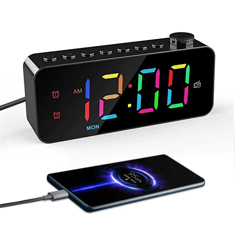 Reloj despertador Digital con Radio FM, 8 colores, RGB, cambio de Color,  mesa Digital, temporizador de sueño, alarma Dual, 12/24H, reloj electrónico  LED