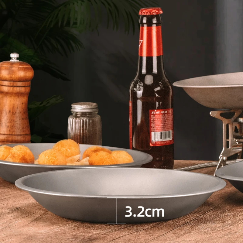 Pure Titanium Outdoor Circular Plate Picnic Fruit Salad Plate 21cm Ultra Lightweight Portable High Temperature Resistant portable tableware camping cookware titanium tableware