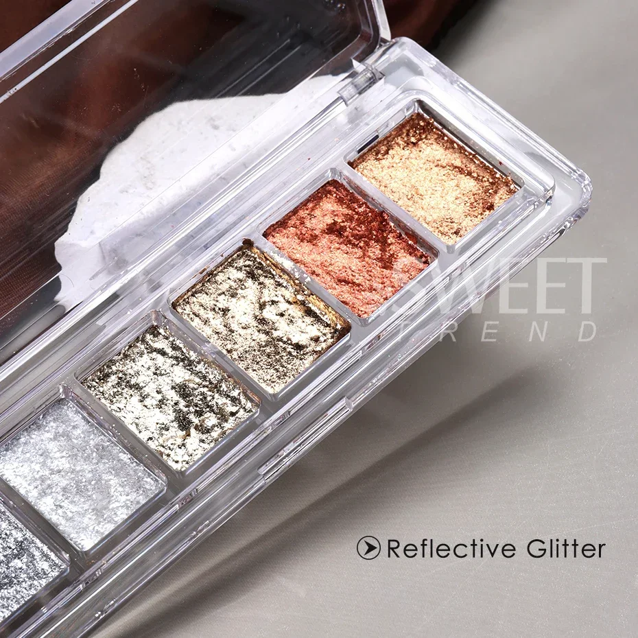 6 Grids Bright Bling Mud Nail Solid Pigment Crystal Opal Rubbing Dust Aurora Chrome Glitter Paste Charm Japanese Manicure Flash