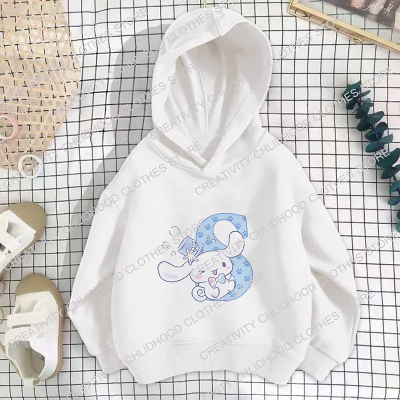 Children Hoodie Sanrio Cinnamoroll Letter A B C D Sweatshirts Girls Kawaii Pullover Anime Cartoons Boy Kids Casual Tops