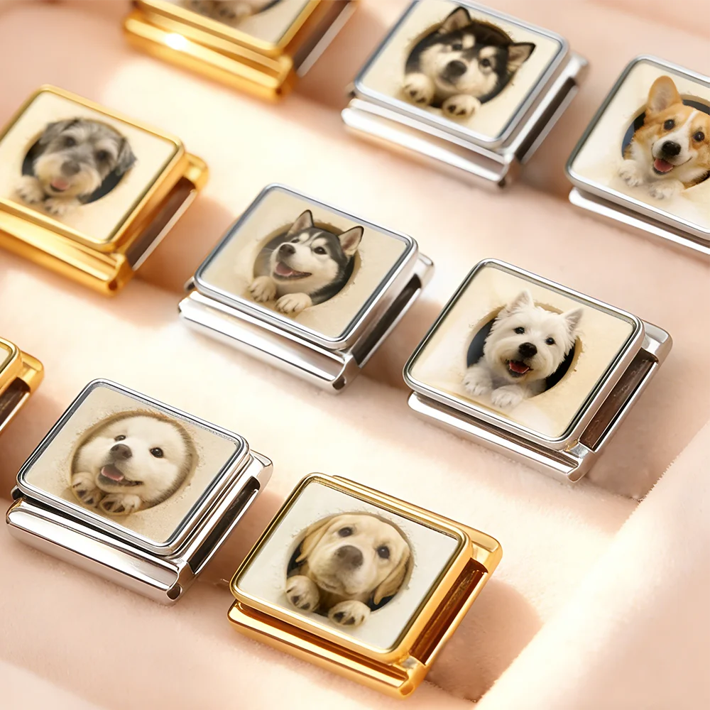 GEMOSA Modischer, niedlicher Tier-Hunde-Anhänger im italienischen Stil, passend für 9mm Edelstahl-Armbänder, DIY-Schmuckherstellung, originelles Design – Detail 1