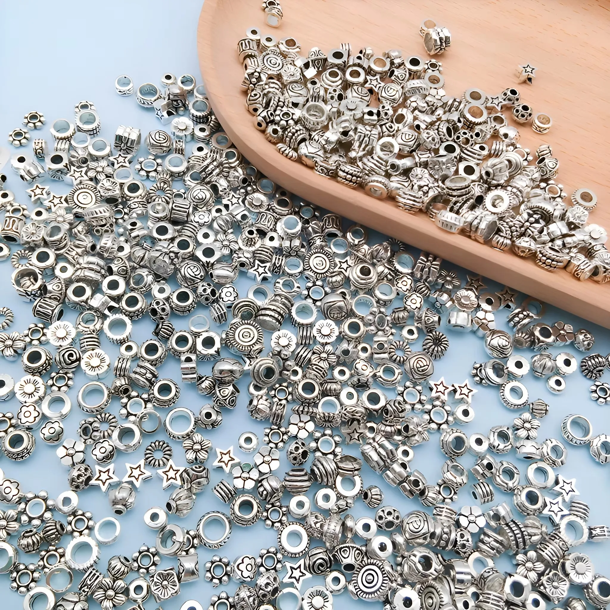 Zufällig gemischte 23/30 Stück Metallperlen, antike silberne Röhrenperlen, Zinklegierung, lose Spacer-Perlen für DIY-Armband-Schmuckherstellung.
