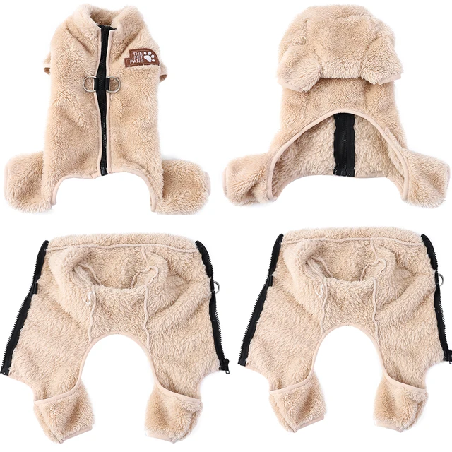 Soft Fleece Dog Clothes Winter Four Legs Covered  Plush Pet Coat D-Ring Zipper Puppy Jacket Autumn Overall For Small Middle Dog 5