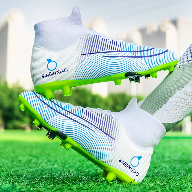 

High-Top Men Soccer Shoes FG/TF Anti-Slip Football Boots Kids Grass Training Ankle Cleats Soccer Sneakers High Quality Boots