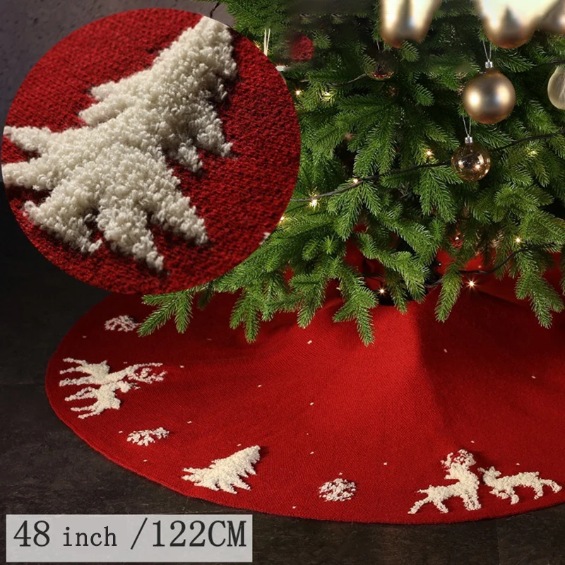 90/122cm Red Christmas Tree skirt New under Xmas Tree New Year Mat Christmas Carpet 2024 Decoration Creative Knitted Wool