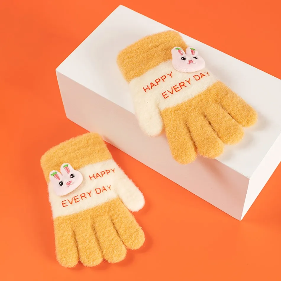 Winter Children's Gloves Rabbit Glove Cute Thick Plush Mittens Outdoor Cartoon Warm Soft Full Finger Gloves ，3 To 5 Years Old