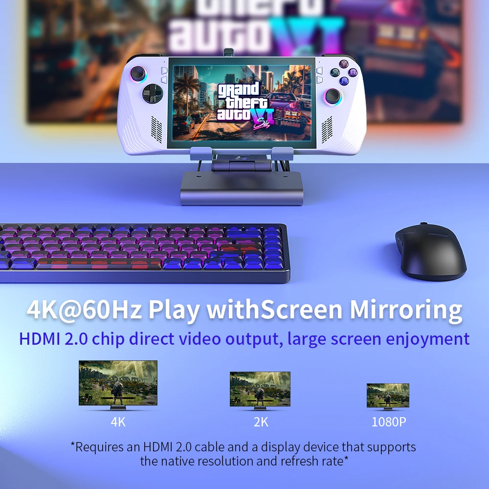 RGB Dual Fans Docking Station For ROG ALLY SteamDeck Game Console AOKZOE OneXPlayer Dock Adjustable Height Dock Bracket 4K 60HZ 4