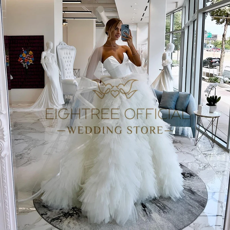 Eightree Formal A-Line Wedding Dresses Princess Strapless Ruffled Bridal Dress Boho Beach Wedding Ball Prom Gowns Custom Size 2