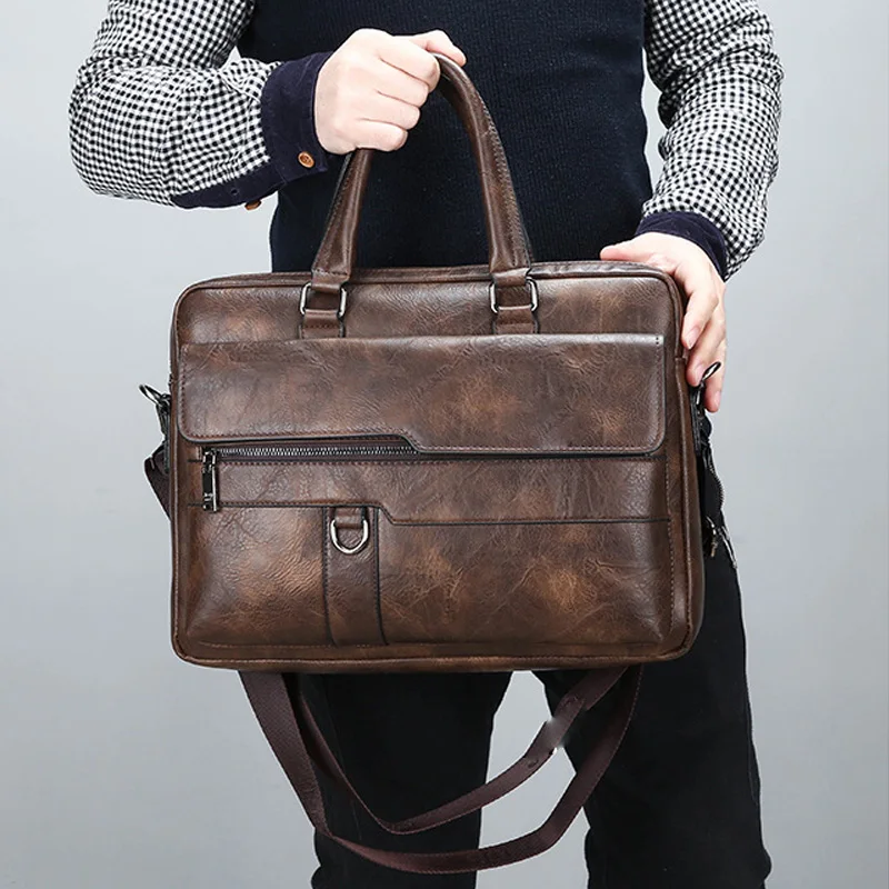 Men Briefcases Bag For 14 inch Laptop Business Travel Handbags Leather Office Shoulder Bags For Man leather briefcase document bag laptop sleeve bag canvas briefcase