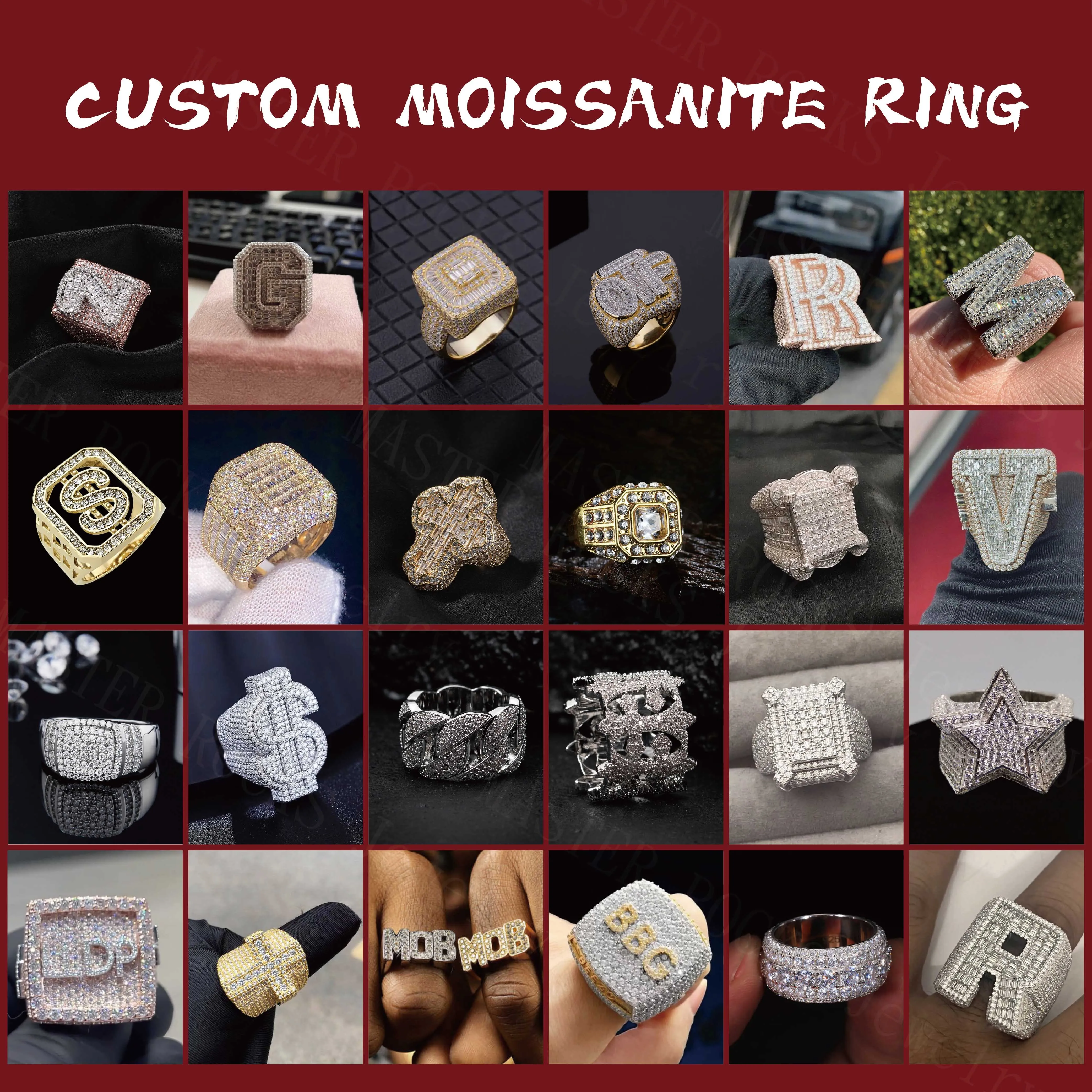 Hip Hop Moissanite Ring 3D Pattern 925 Silver VVS Moissanite Diamond Mens Fully Iced Out Championship Ring