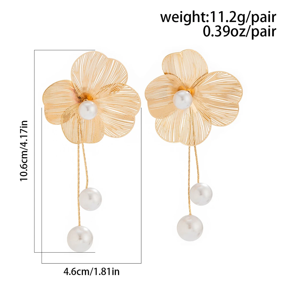 Fashion Large Flower Earring with Pearl Pendant Korean Design Stud Earrings for Women Girls Metal Jewelry Accessories Party Gift 4