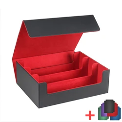 Premium PU Leather Trading Card Storage Box with Magnetic Closure - Holds Over 1800 Cards (Black - inner red)
