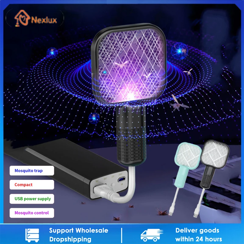 USBElectricMosquitoSwatterMiniInsectRacketUVLightElectric