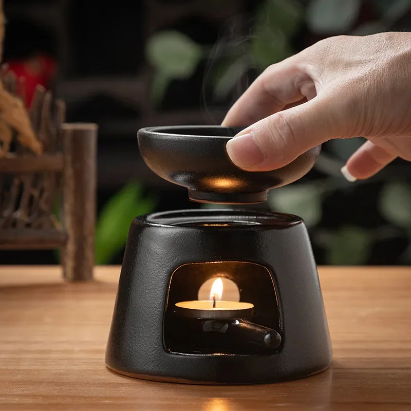 FY Japanese Ceramics Tea Warmer Black 65ml Essential Oil Incense Burner Candle Heating Holder Tea Boiling Table Stove