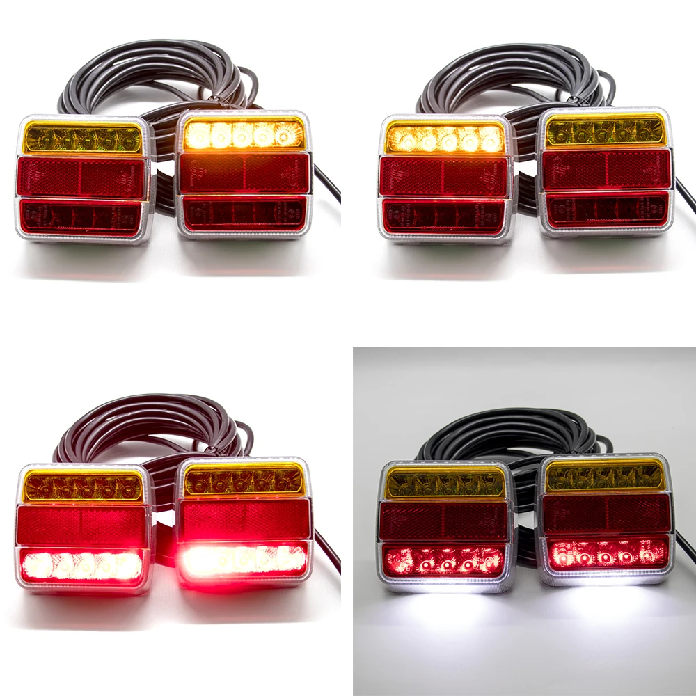 1 Set Rear Towing Tail Light 12V24V 10m 18 LED Trailer 7 Pin Universal Brake Stop Lamp License Number Plate Reflector Waterproof