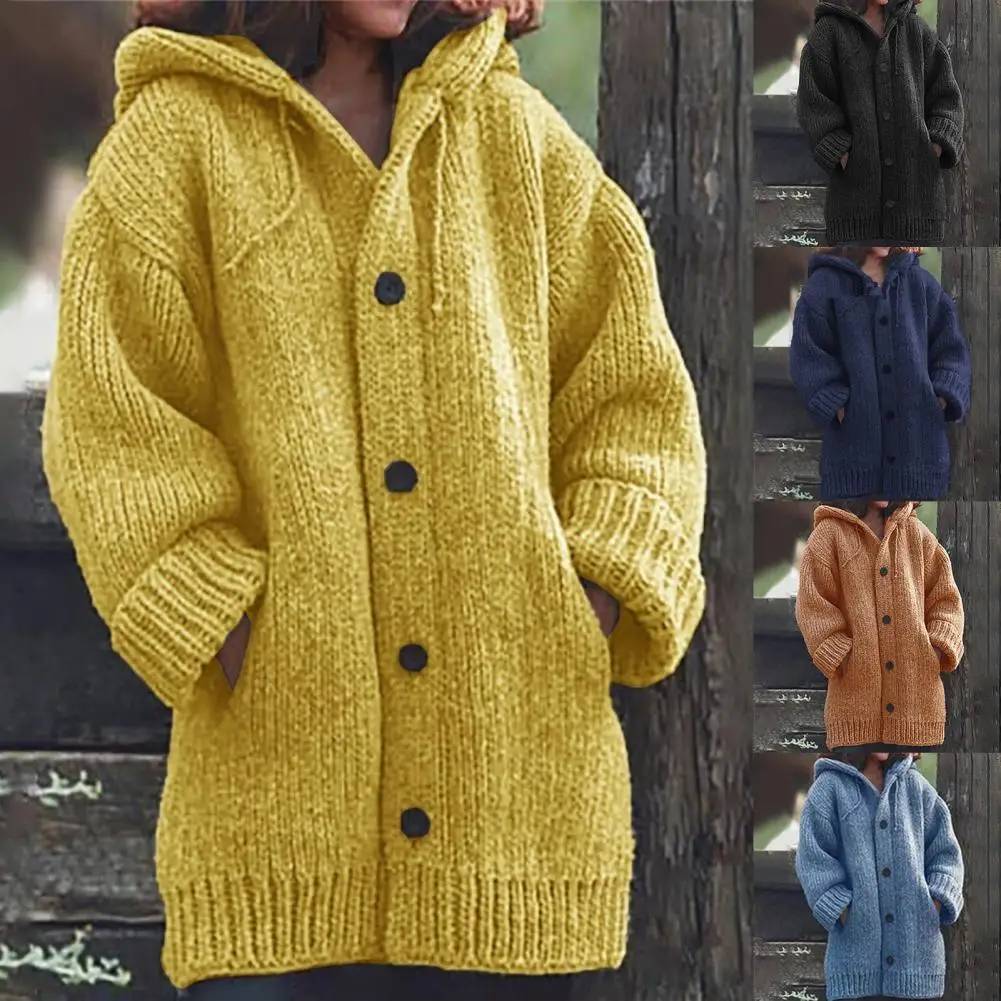 

Pockets Autumn Winter Solid Color Long Sleeve Sweater for Daily Wear
