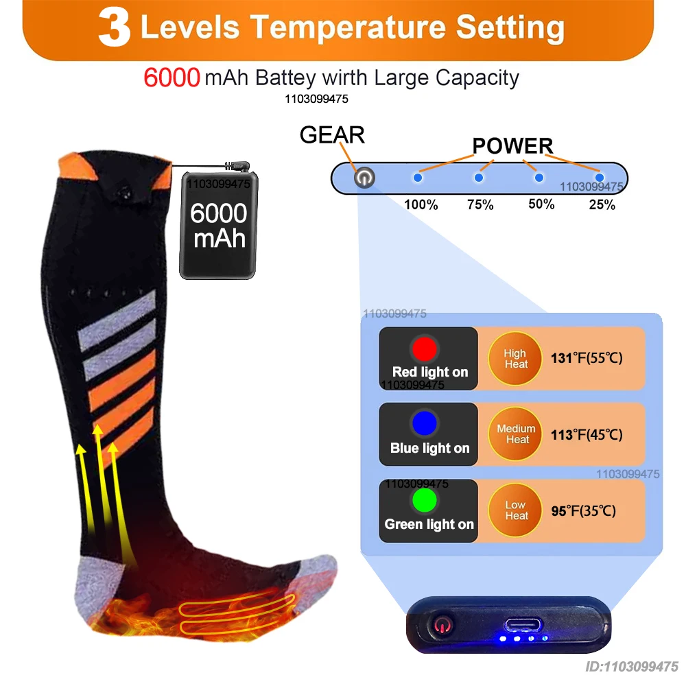 Electric Heated Socks 6000mAh 3