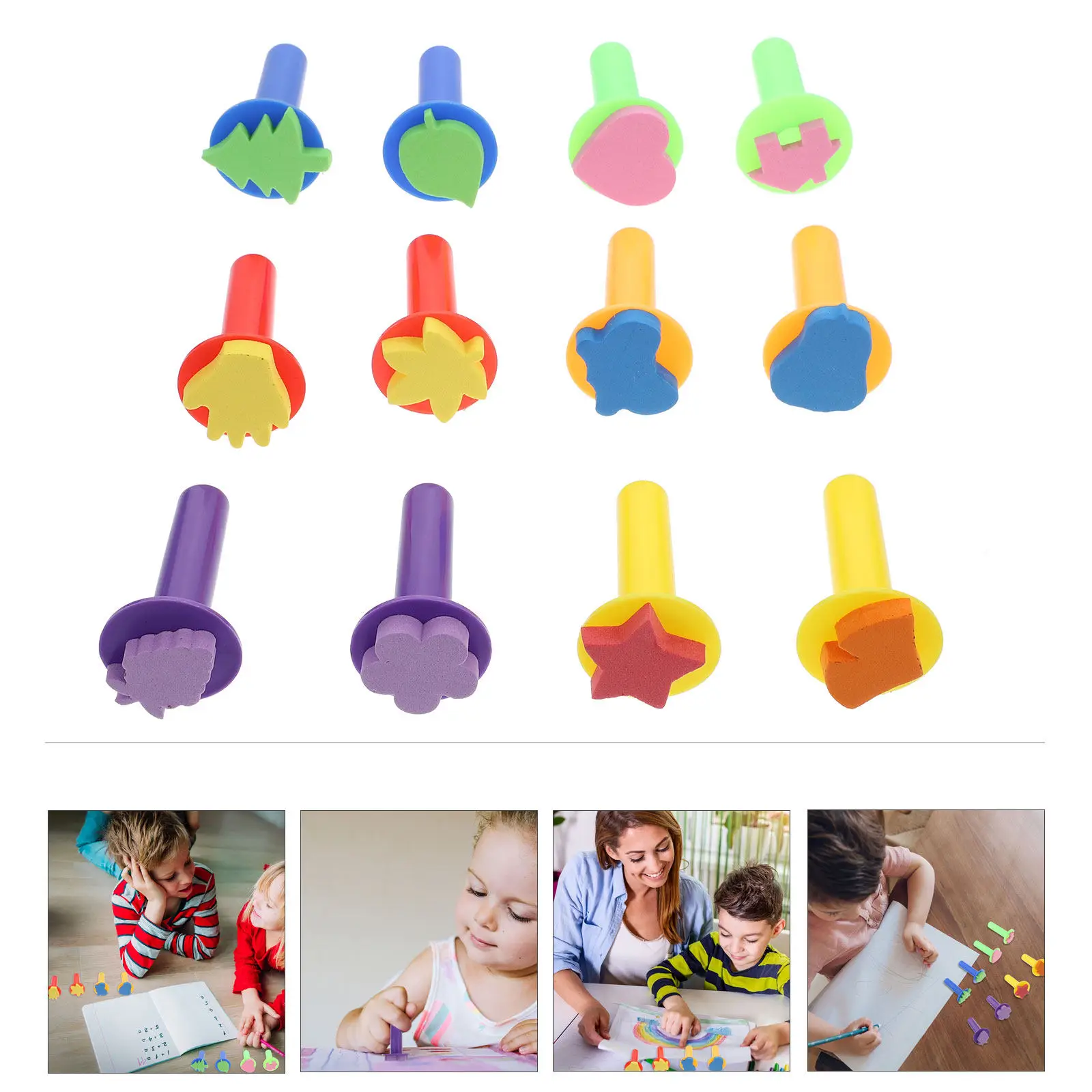 12Pcs 어린이 DIY 스탬퍼 다채로운 인감 그리기 스탬퍼 교실 보상 스크랩북 파티 용품 크리 에이 티브 아트 공예