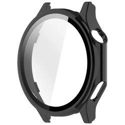 Enhanced Tempered Glass PC Case with Frame Bumper Cover for Smartwatch Screen Protection (Black)