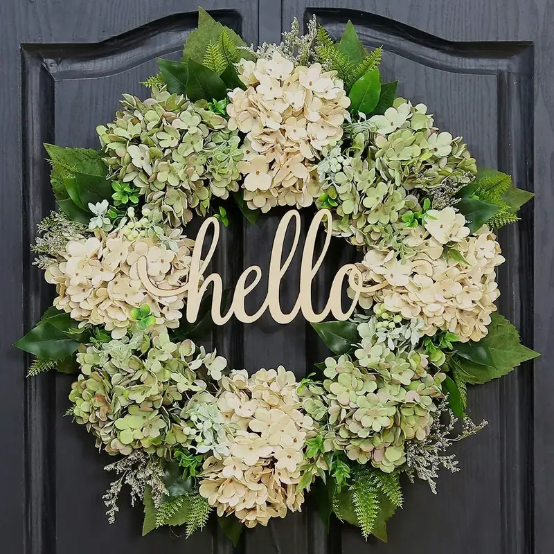 40cm Artificial Hydrangea Wreath Home Garland Front Door Decoration Wall Background Christmas Decor Hello Wreath 2023 New - Image 8