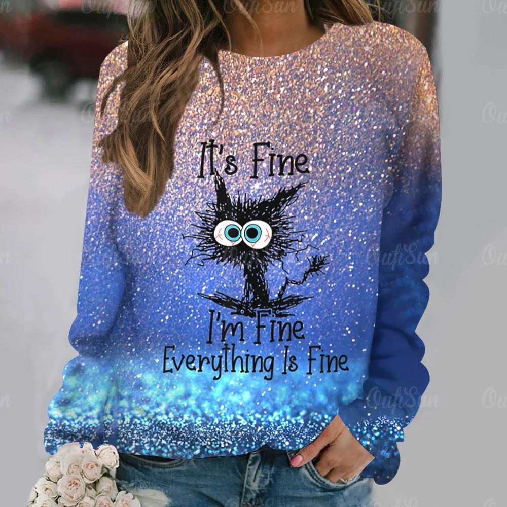 

Cartoon Kitten Print Cotton T-shirt For Women O Neck Harajuku Pullover Autumn Oversized Long Sleeve Ladies Clothes Female Casual