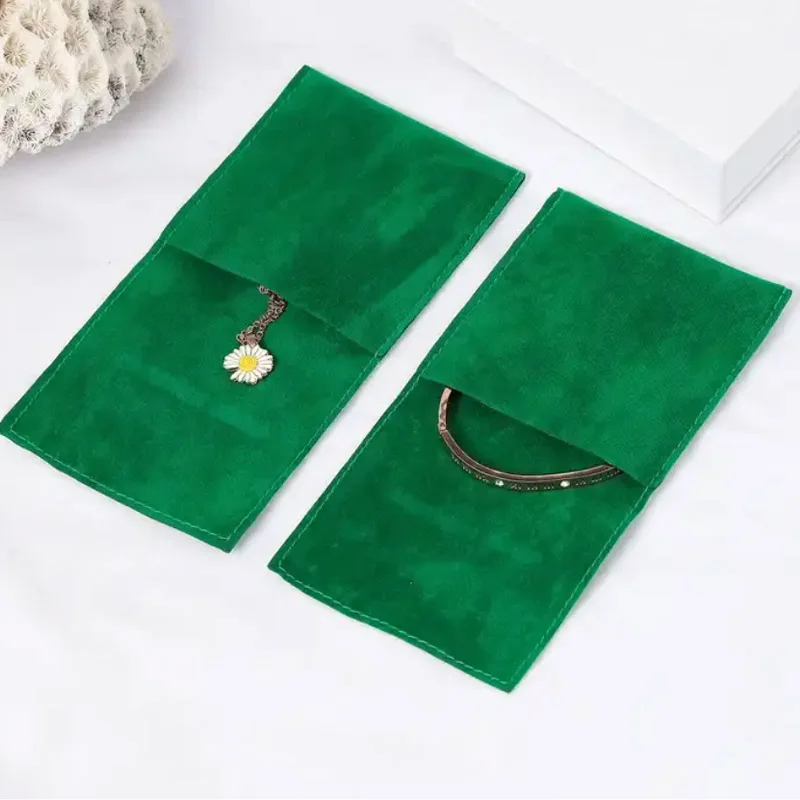 Green Velvet Envelope Bags 5x6cm 7x7cm 10x15cm Embossing Print Logo Flannel Flap Pouches Jewelry Suede Gift Sack