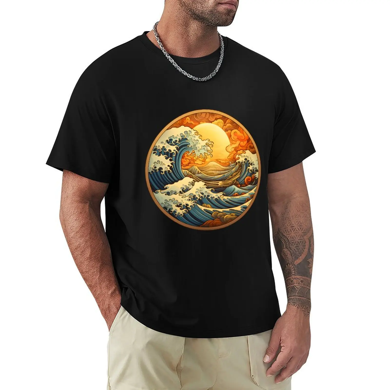 

Golden Wave Sea Japanese Style T-Shirt custom shirt funnys customs design your own mens graphic t-shirts funny