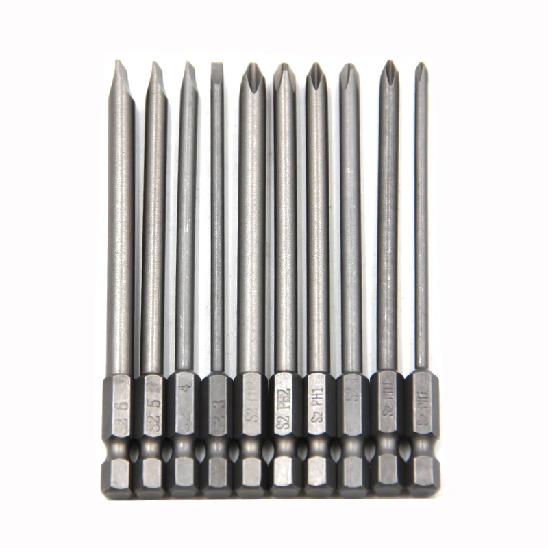 10pc Cross 100mm Hexagonal Handle Screwdriver Set Magnetic Straight Extended Screwdriver Electric Tool Accessories 2030