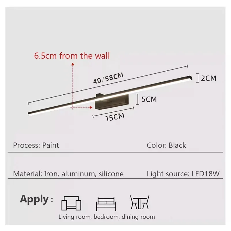 مصباح جداري LED للحمام مقاوم للماء