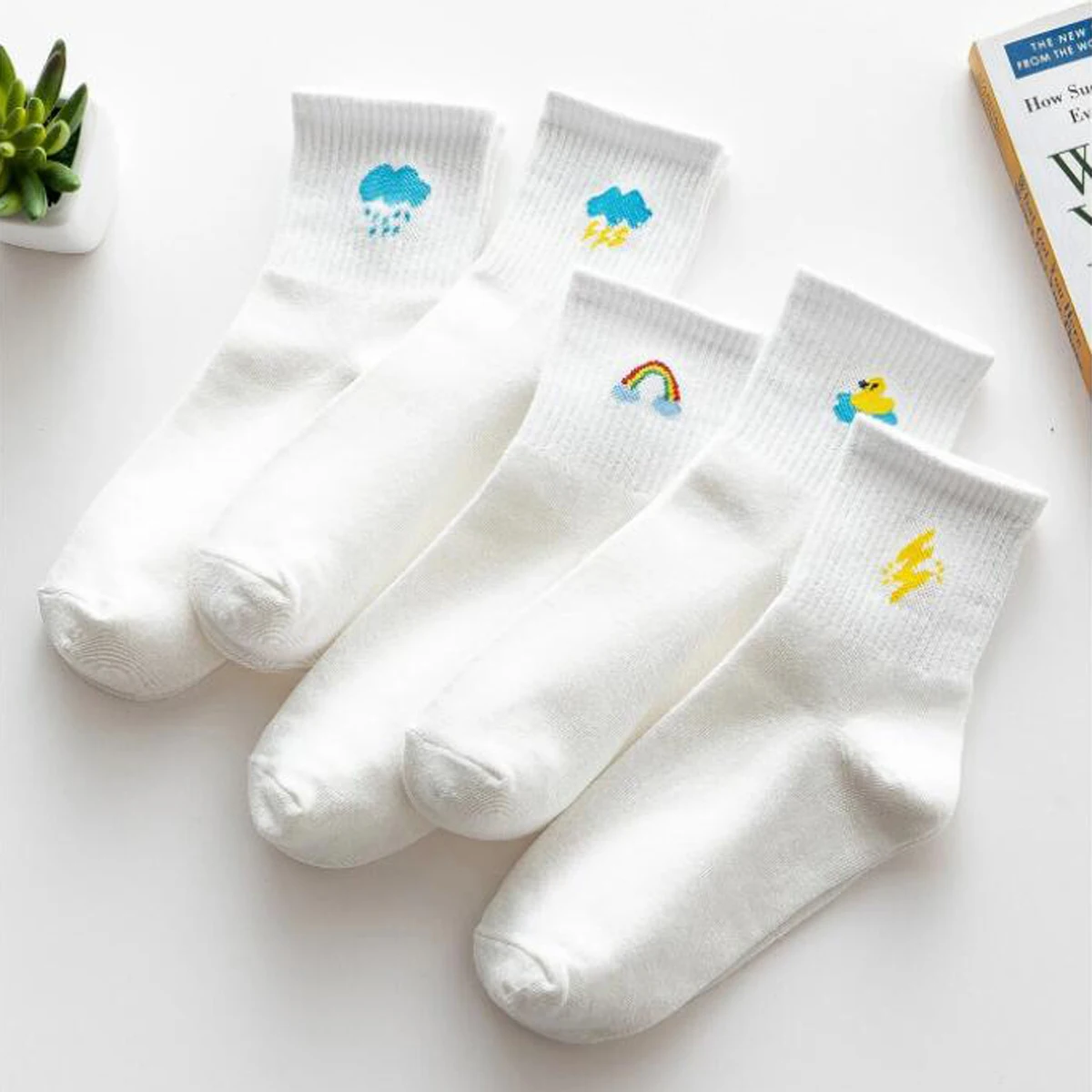 5 Paare/los Damenmode Baumwollsocken Niedliche Happy Crew Socken für Damen Skateboard Sport Baumwollsocken – Detail 2
