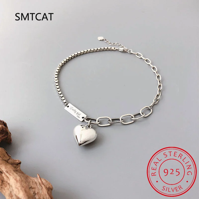 925 Sterling Silver Summer Anklet Bracelet for Women Vintage Thai Silver LOVE Heart Pendant Jewelry