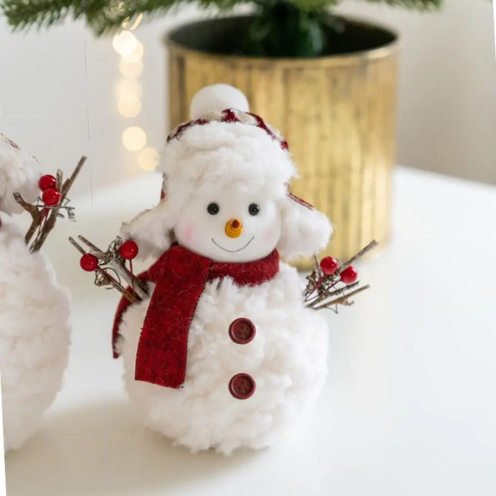 Kids Gift Cartoon Christmas Snowman Ornaments Round Hat Knitted Plush Snowman Doll Simulation Soft Snowman Statue Festivals