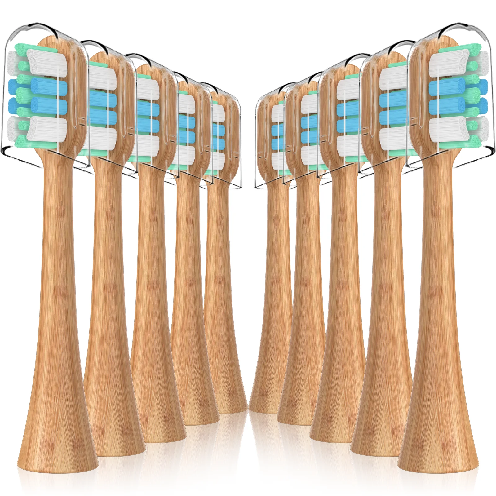 대나무 칫솔 헤드, 필립스 소닉케어 스냅온 전동 칫솔과 호환, 친환경 칫솔 리필, 10 팩 