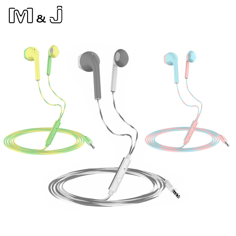 M&J Sport Wired Earphone Super Bass 3.5mm Earphone Earbud with Built-in Microphone Hands Noise Canceling Music Headset With Mic