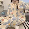 Women Spring and Fall Two-Piece Pajamas Cardigan Long-Sleeved Long Pants Thin Section Polka Dot Printing Maternity Homewear 3