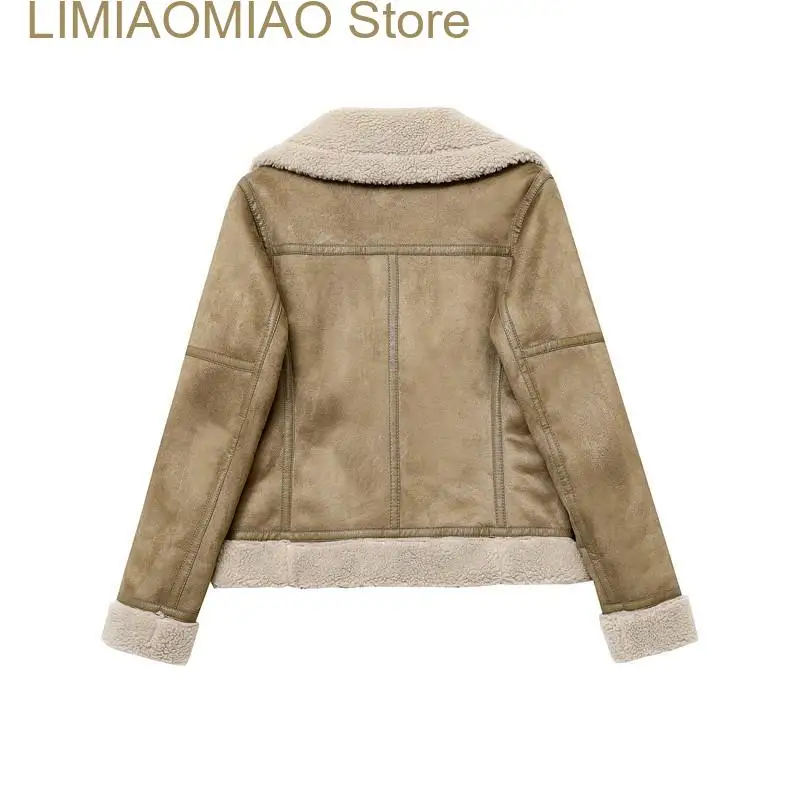 New Winter Warm Padded Suede Artificial leather Lamb Jacket Short motorcycle jacket synthetic sheepskin leather jacket