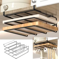 Hanging Rack Under Kitchen Cabinet Household iron art organizing rack cutting board rack hook pot cover utensils storage rack 1