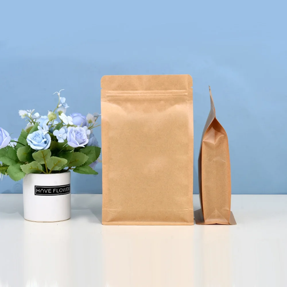 Stand Up Pouches Snack Kraft Paper Bags with Window Brown Sealable