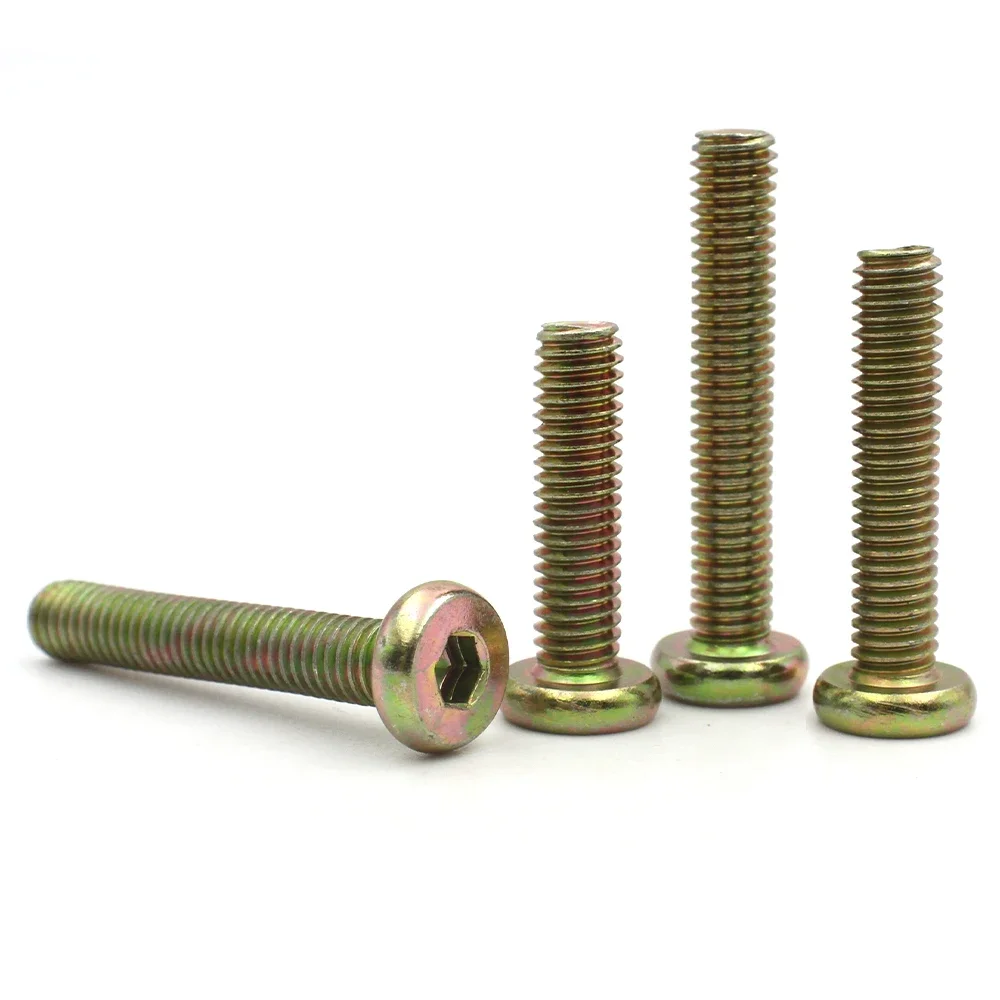 6/12pcs M6 M8 Color Zinc Plated Carbon Steel Hypotenuse Flat Head Hex Socket Hexagon Drive Screw Bolt Down Side Furniture Screw