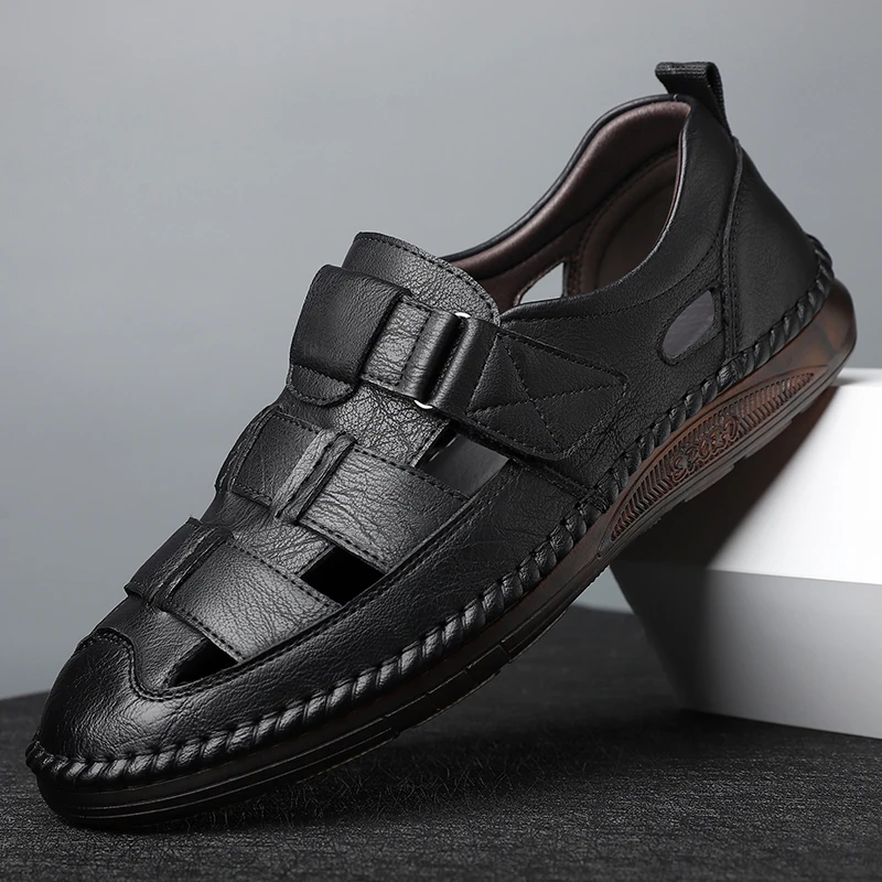 Summer New Hollow Roman Sandals Black Sheepskin main image 0