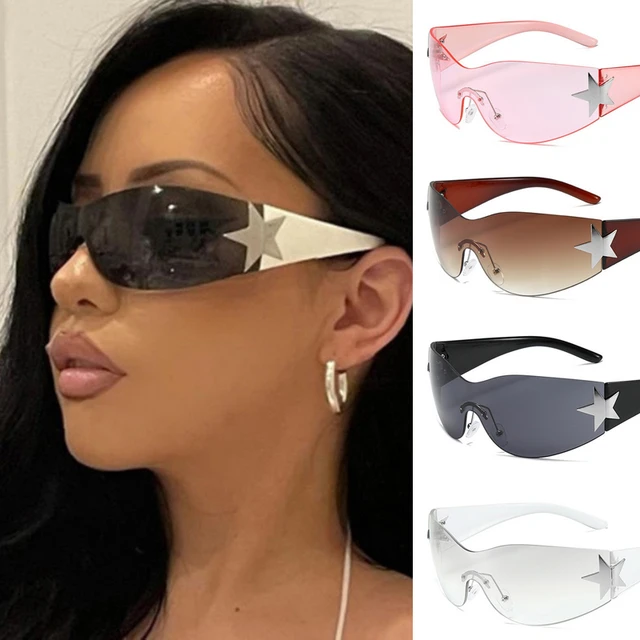 New In Rimless One-Pieces Sunglasses Women Y2k Fashion Star Sunglass Men  Vintage Wrap Around Star Sun Glasses Goggles Shades - AliExpress