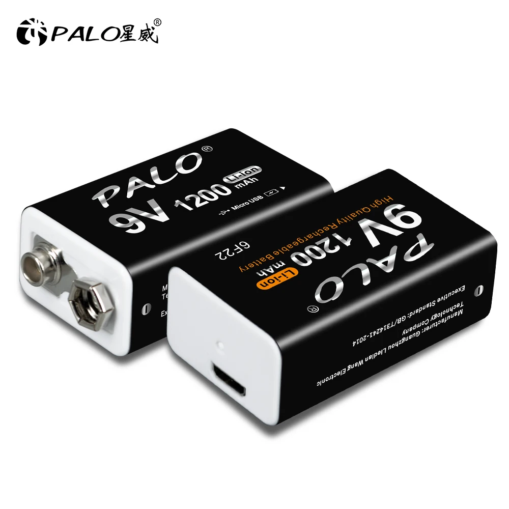 PALO 1200mAh micro USB 9 Volt  li-ion Rechargeable Battery 6F22 9V Li ion Lithium Battery for RC Helicopter Model Microphone Toy