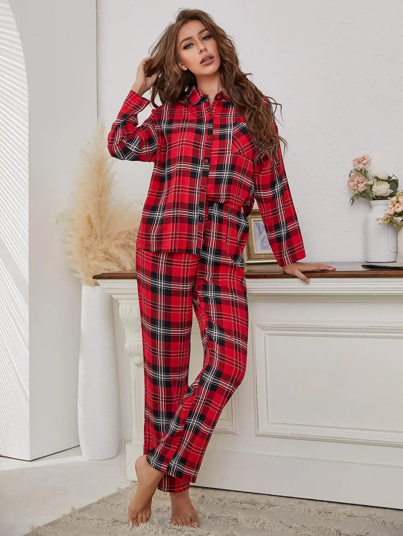 2025 frühling Herbst Rest Pyjamas für Frauen Mode Langarm Hosen Anzug Elegante Komfortable Revers Loungewear Nachtwäsche Pijama – Detail 3