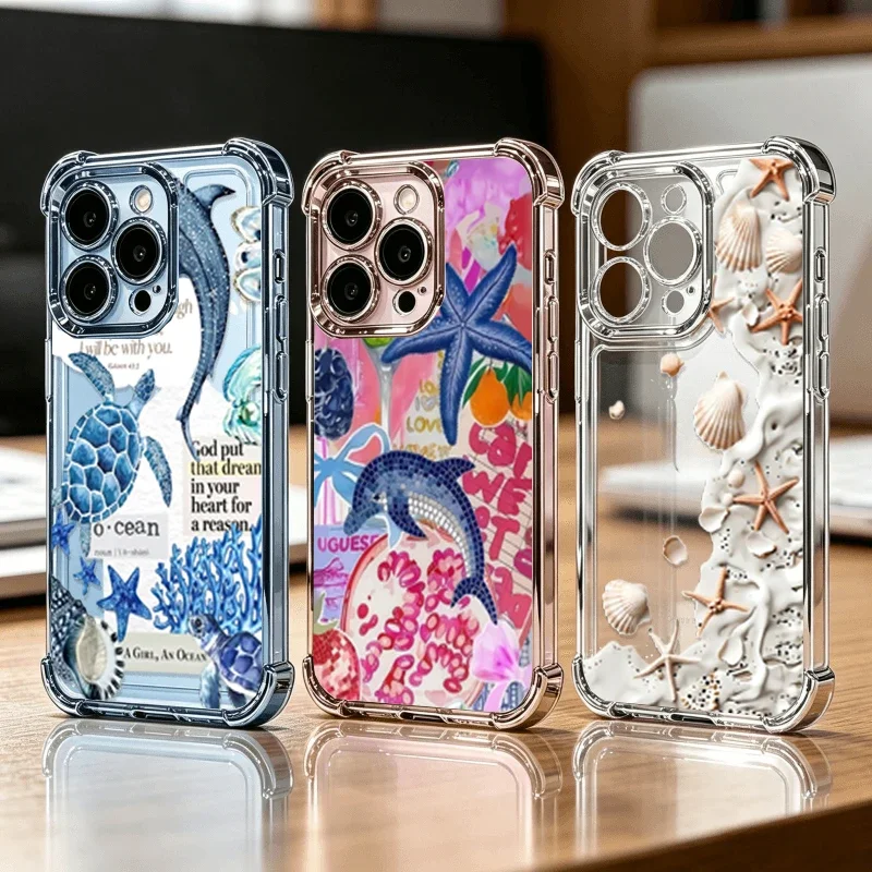 Cute Blue Ocean Animal Plating Phone Case Cover