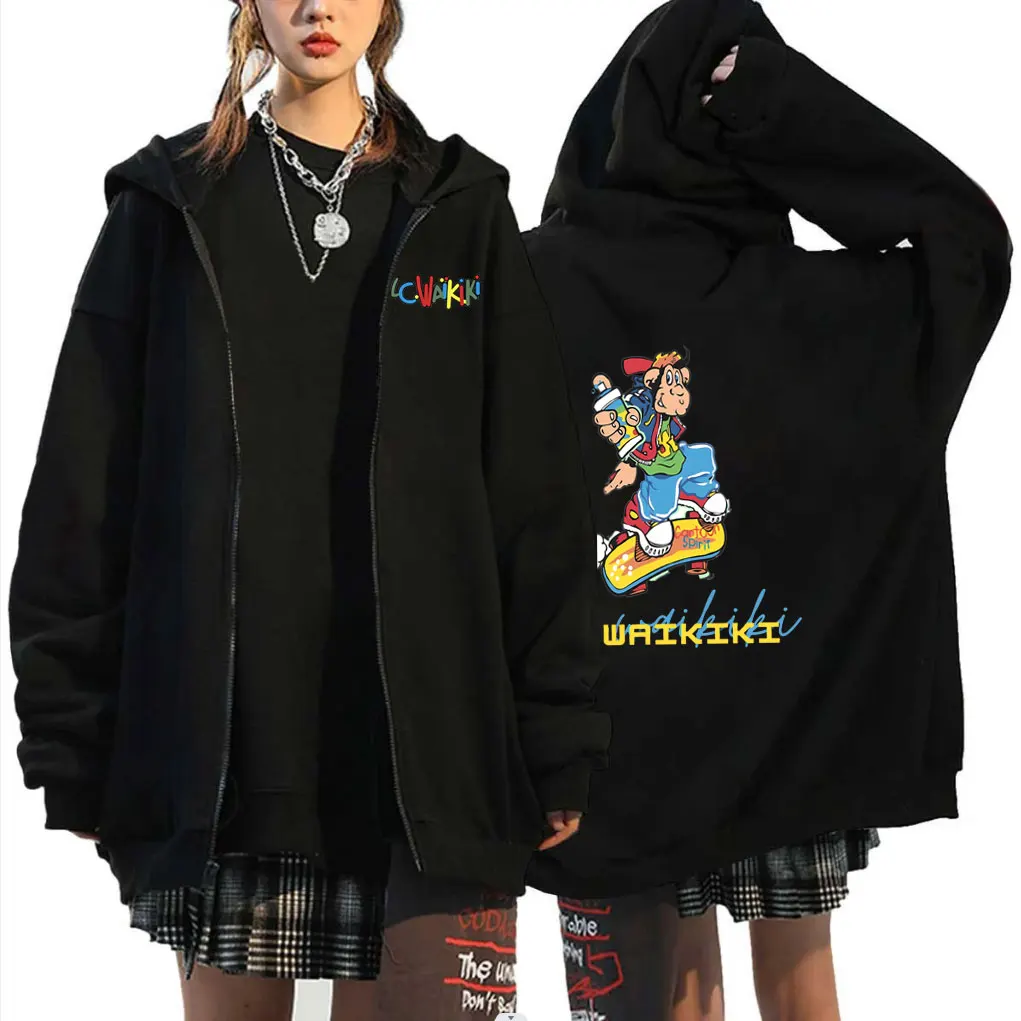 

Funny Lc Waikiki Monkey Loves Doodling Graphic Zipper Hoodie Male Fashion Cartoon Zip Up Coat Men Women's Oversized Streetwear