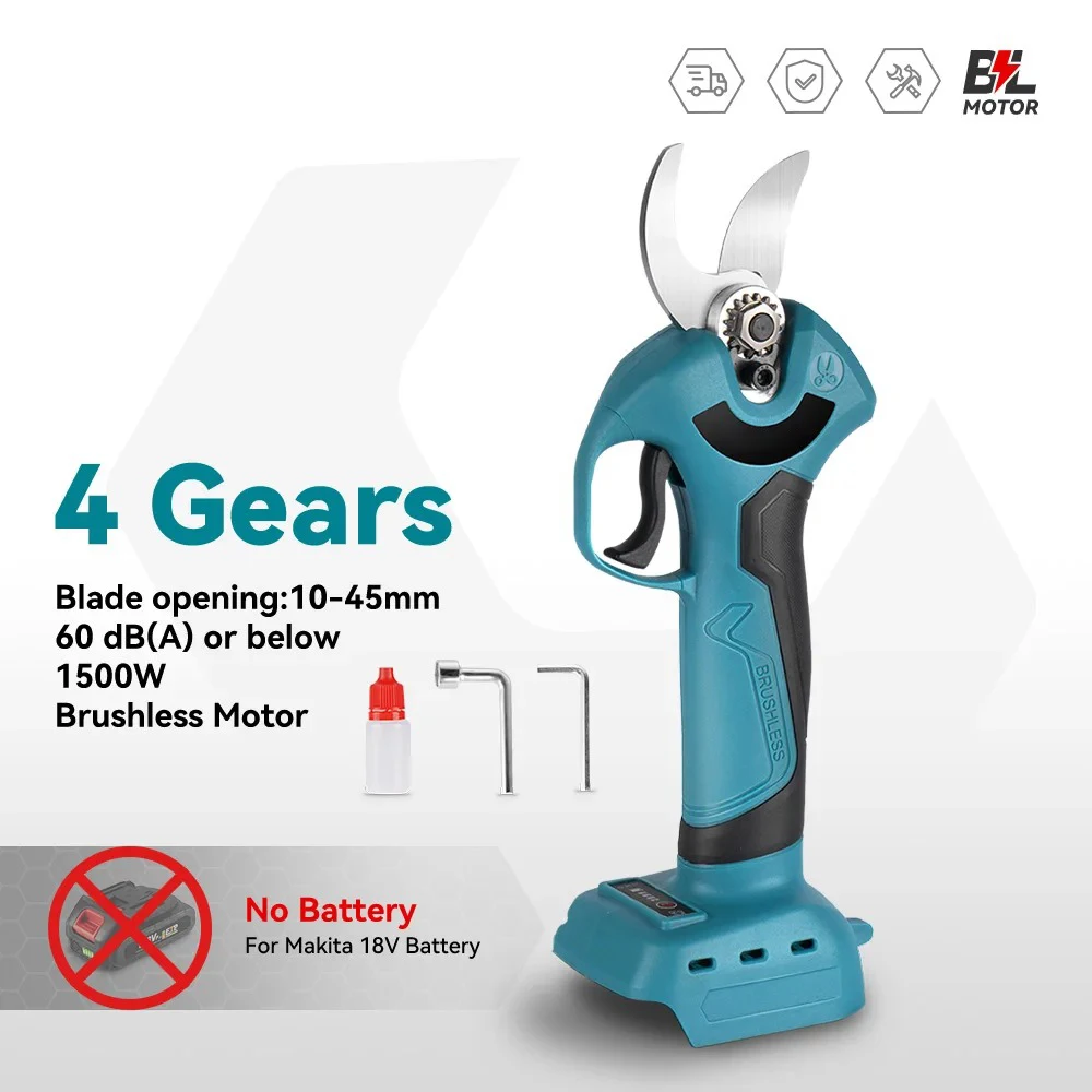 Electric Pruner 45mm Brushless 4 Gears Cordless Handheld for Orchard Shrub Pruning Tree Branches Cutter for Makita 18V Battery pin