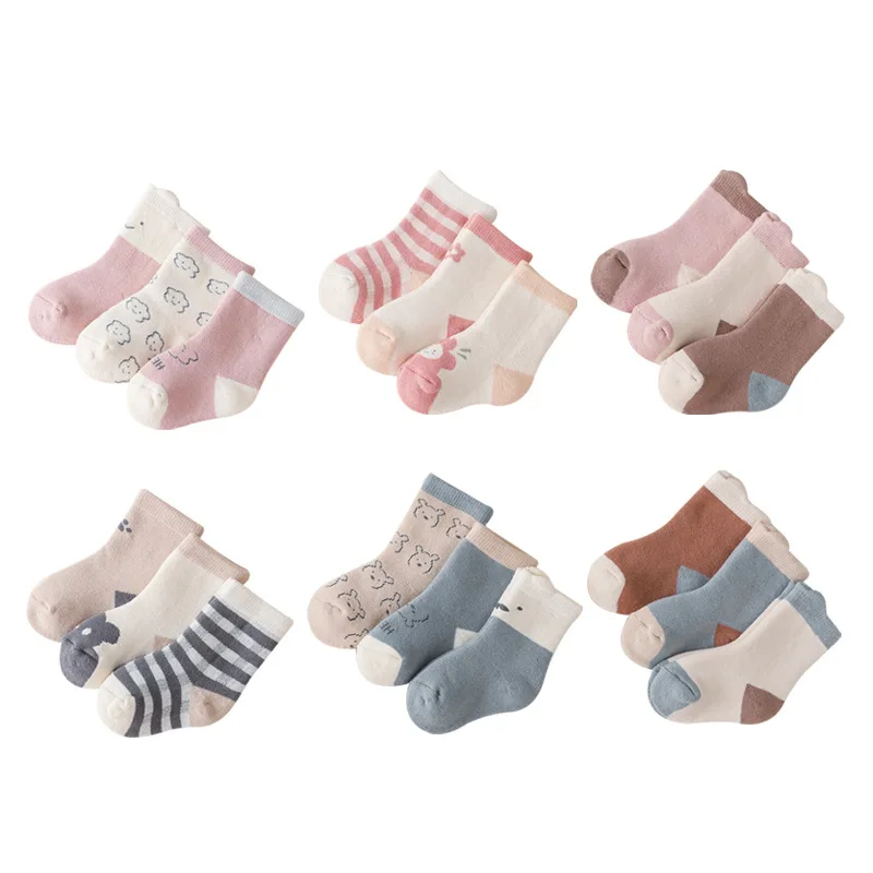 3Pairs/lot New Autumn Winter Warm Terry Thickened Baby Socks