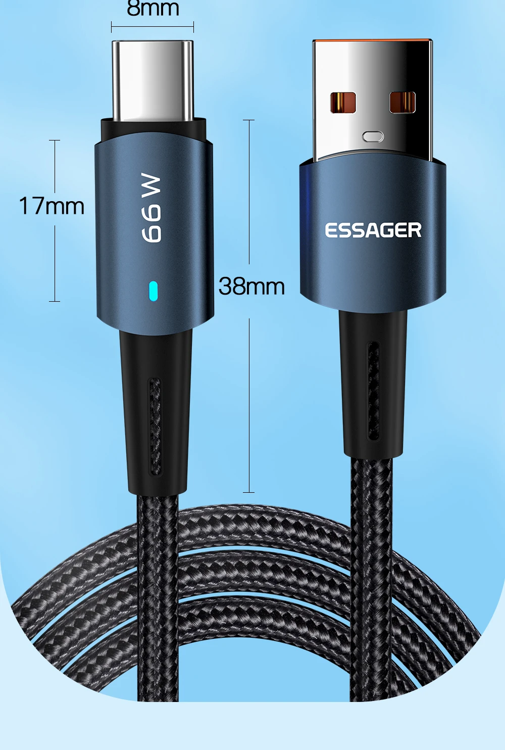 6A USB Cable Type C for Samsung Xiaomi Huawei 66W LED Fast Charging Charger USB