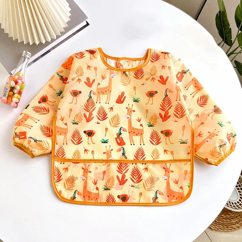 Baby Bibs Cute Colorful Cartoon Waterproof Bib Infant Eating Children Drawing Long Sleeve Apron Self Feeding Baby 0-3 Years 2