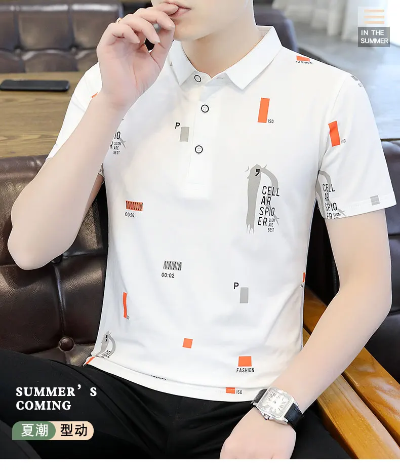 Description Picture 3 of item2024 Spring and Summer New Men's Lapel Short-sleeved Cotton T-shirt Casual and Comfortable Men's Short-sleeved Plain T-shirt